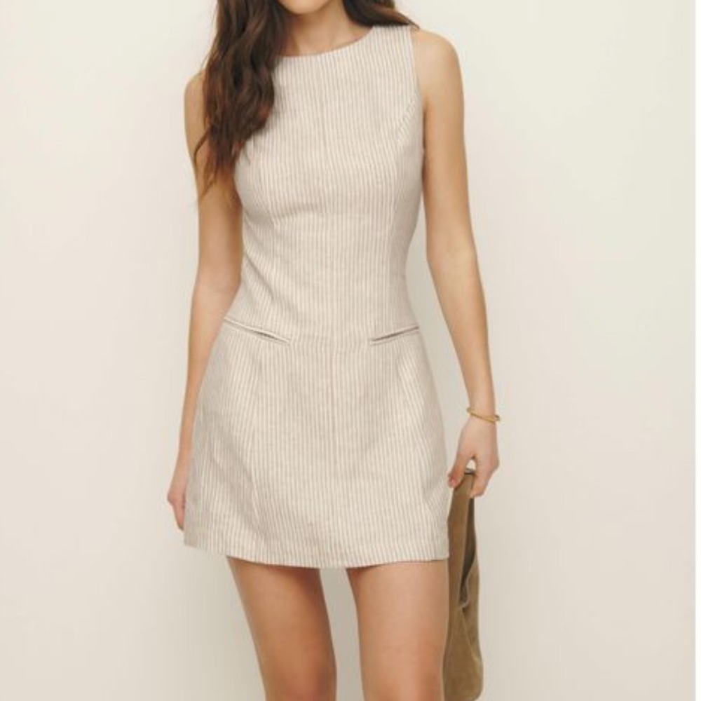 New Reformation Citrine Linen Dress Sandy Stripe NWT 12
